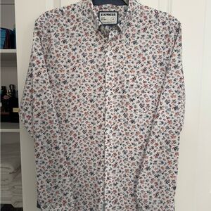 Express Men's White Floral Button Down Shirt